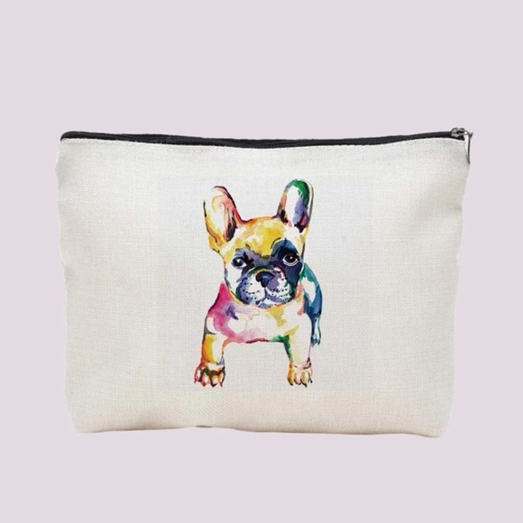 WATERCOLOR FRENCHIE ACCESSORIES POUCH MAKEUP CANVAS BAG - Picture 4 of 4